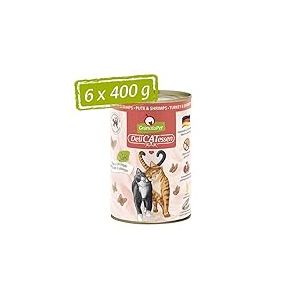 GranataPet Delicatessen avec Dinde et crevettes, Nourriture Humide pour Chats, savoureuses boîtes de Chat sans céréales et sucres ajoutés, Nourriture Humide pour Chat, 6 x 400 g