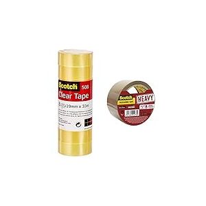 Scotch Ruban Adhésif Transparent 508-8 Rouleaux - 19mm x 33m - Ruban Adhésif Transparent à Usage Général pour l'Ecole, la Maison et le Bureau & Bp977 Heavy Ruban 50M x 50M Havane, 140g