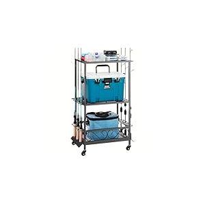 VEVOR Support de canne à pêche à 10 pôles, chariot mobile à roulettes pour canne à pêche, pour garage, maison, intérieur, pour rangement de boîtes de pêche, moulinets, accessoires, cadeaux pour hommes