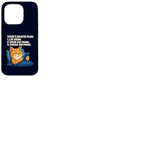 Plan Directeur d'aujourd'Hui Lay Drain Charge Phone Cat Meme Coque pour iPhone 15 Pro