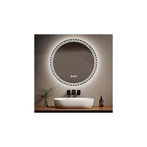 EMKE Miroir Rond Salle de Bain LED rétro-éclairé, diamètre 80 cm, avec Anti-buée+Interrupteur Tactile+3 Couleurs de lumière Variable, Miroir Rond décoratif à la Mode,Miroir Salle de Bain