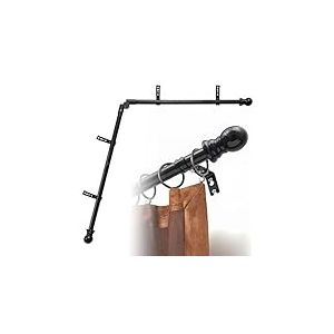 Tringle à rideau d'angle de fenêtre - 2,5 cm - Robuste - En forme de L - Réglable de 91,4 à 345,4 cm - Avec connecteur à 180° - Tringle à rideaux coudée à monter soi-même - Pour baie vitrée, fenêtre