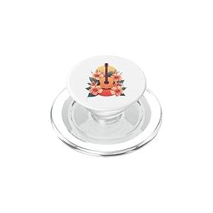 Guitare Acoustique avec Fleurs d&rsquo;Hibiscus au Coucher du Sole PopSockets PopGrip pour MagSafe