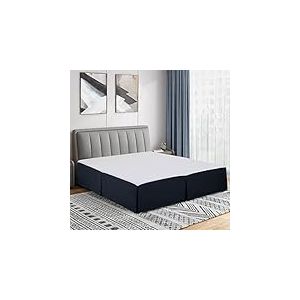 Cathay Home Cache-sommier pliss&eacute; en Microfibre bross&eacute;e Double, Facile &agrave; Installer, Ultra Doux, r&eacute;sistant &agrave; la d&eacute;coloration et aux Plis, Bleu Marine, lit Double