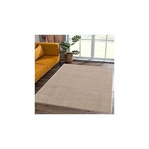SANAT Tapis de Salon, à Poils Courts, Couleur Unie, Moderne, pour Chambre à Coucher, étude, Bureau, Couloir, Chambre d'enfant et Cuisine, Beige, 60 x 110 cm