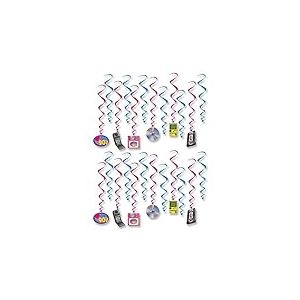 Beistle 53489 Lot de 24 tourbillons des ann&eacute;es 90 Multicolore 38,1-71,1 cm