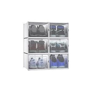 YITAHOME Bo&icirc;te &agrave; chaussures, Lot de 6 boite Rangement Chaussures en Platique Transparente, Empilable et Pliable, pour chaussures jusqu'&agrave; la pointure 46 boite a chaussure Respirante Blanche