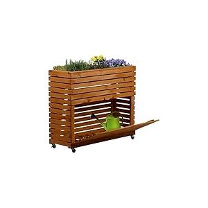 dobar® Grande Plate-Bande surélevée Rolla en Bois Massif avec roulettes Taille XL Jardinière surélevée avec Compartiment de Rangement 72 x 32,5 x 78 cm Marron