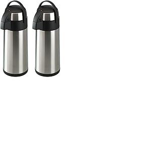 axentia Bouteille Isotherme à Pompe en Acier Inoxydable, Pichet à Pompe Double Paroi avec Poignée, Capacité d’env. 5L, env. Ø 17 x 43,5 cm, Argenté/Noir (Lot de 2)