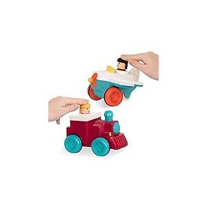 Battat Wind-Up Vehicles – Pull-Back Cars Plane Combo – Cause Effect Toys – 18 Months Airplane + Pump and Go Train Engine, BT2627Z, Multicolore