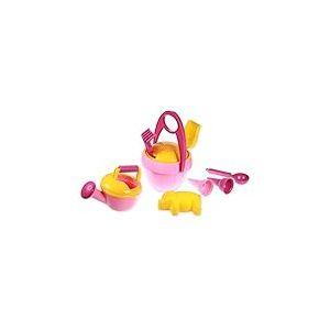 LENA 05421 - Set de jeu de sable Happy Sand fille, avec 10 pièces, pour enfants à partir de 2 ans, avec seau, tamis, pelle, râteau, arrosoir, cuillère à glace, 2 cornets à glace et 2 petits moules
