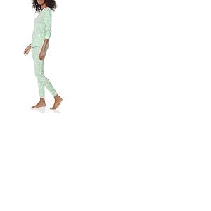 Amazon Essentials Ensemble de Pyjama en Coton Coupe Ajustée (Grande Taille Disponible) Femme, Vert Menthe Animaux de la Forêt, XL
