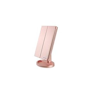 WEILY Miroir de Maquillage, 1x / 2X / 3X Miroir de Maquillage à Trois Volets avec 21 lumières LED et Miroir réglable à écran Tactile Miroirs de comptoir cosmétiques（Or Rose）