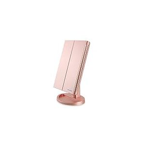 WEILY Miroir de Maquillage, 1x / 2X / 3X Miroir de Maquillage à Trois Volets avec 21 lumières LED et Miroir réglable à écran Tactile Miroirs de comptoir cosmétiques?Or Rose?