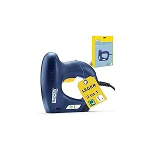 Agrafeuse-Cloueuse &Eacute;lectrique Rapid E-Tac : Pour Bois, Rembourrage et Bricolage - L&eacute;ger, Conception Ergonomique avec Nez de S&eacute;curit&eacute;, Pour Agrafes de n&deg;140/6-14mm et Clous n&deg;8 de 15mm - (5001697)