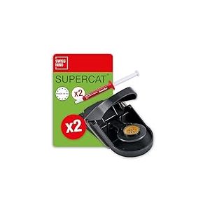 SWISSINNO Piège à Souris SuperCat x2 + Seringues d'appât x2. Prêts à l'emploi et Réutilisable. Utilisation Intérieure + Extérieur. Sans danger pour les enfants et les animaux. Fabriqué en UE. Lot de 4