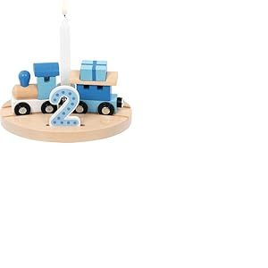 goki Oslo 60668 Train d'anniversaire d&eacute;coratif en Bois avec Chiffres 1, 2, 3, 4, 5, 6, en Bleu, pour gar&ccedil;on, d&eacute;coration Parfaite pour Anniversaire d'enfant, 16 cm x 12 cm x 7 cm, &agrave; partir de 1 an