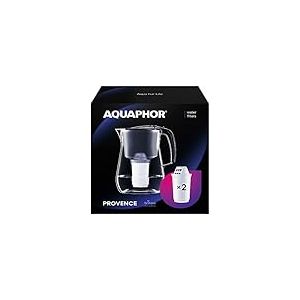 AQUAPHOR Filtre &agrave; eau Provence noir avec 2 filtres A5 I Carafe pour 4,2 l I Grand aspect verre I R&eacute;duit le calcaire et le chlore I Filtre &agrave; eau de table I R&eacute;cipient &eacute;l&eacute;gant I Parfait pour la famille