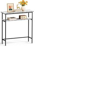 vounot® Table Console à 2 Niveaux Table d’Entrée en Métal et MDF Petite Table de Présentation Bout de Canapé pour Couloir Entrée Salon Bureau Chambre 80x24x80 cm Blanc