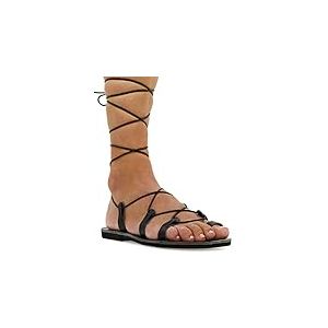36 Crocodile noir Emmanuela Sandales en cuir haute en cuir dans un ancien style grec, gladiateur à la main, Sandales de reliure, chaussures d'été, sandales à lacets à la dentelle