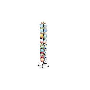 VEVOR Présentoir à Cartes Postales 32 Pochettes, Porte-Brochures sur Pied Rotatif à 360° avec 4 Roulettes (2 Verrouillables), Stand pour Cartes de Vœux, Expositions, Bureaux, Salons Professionnels