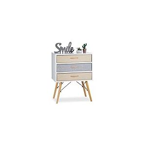 Relaxdays Commode 3 tiroirs, Desserte boîtes pliables amovibles, Semainier Table de nuit HxLxP 74x58x44 cm, multicolore