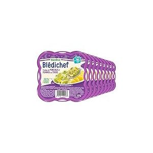 Blédina - Blédichef - Repas Bébé 15 Mois - 9 Plats Poireaux Pommes de Terre - Petits Morceaux - 100% Ingrédients d'Origine Naturelle - Dès 15 Mois - 9 Assiettes de 250g