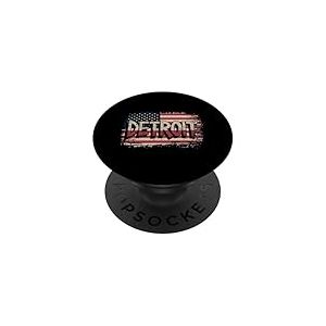 Detroit T-Shirt Michigan Drapeau Am&eacute;ricain USA 313 R&eacute;tro PopSockets PopGrip Adh&eacute;sif