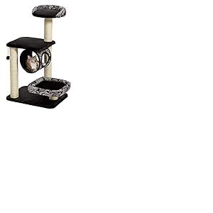 MidWest Homes for Pets Arbre à chat - Modèle 138E-BK | Mobilier pour chat Escapade, arbre à chat à 4 étages avec griffoir en sisal et abri pour chat, motif noir/blanc, taille M