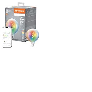 LEDVANCE SMART+ MATT LED lampe, compatible avec Google, Alexa, Apple, Glass blanc, 4,8W, 470LM, E27, Couleur Lumi&egrave;re et Lumi&egrave;re blanche, avec Vocal Control, jusqu'&agrave; 15 000 HRs, 1-Pack