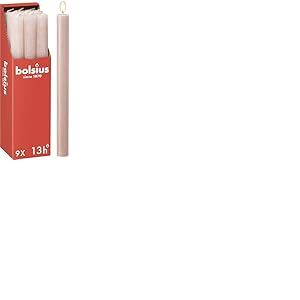 Bolsius - Rustik Lot de 9 bougies à tige - Misty Pink - Longueur : 13 heures - Sans parfum - Cire végétale naturelle - Sans goutte - Sans huile de palme - 27 x 2,3 cm