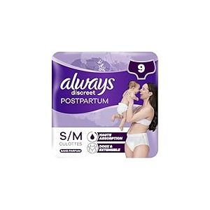 Always Discreet Postpartum Culottes Jetables, Très Absorbante et Confortable, Taille M, 9 Culottes