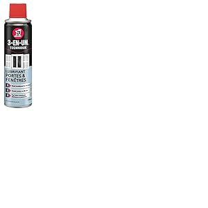 3-EN-UN Technique Lubrifiant Portes Et Fenêtres Aérosol Compatible Tous Métaux, Plastiques Et Caoutchoucs Formule Enrichie Au Silicone Ravive Et Protège Les Caoutchoucs 250 ml - Incolore