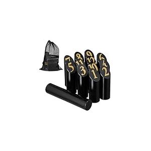 Relaxdays Kubb en Bois, Jeu de quilles finlandaises, kubbs numérotés, Jeu d'extérieur, pour Adultes et Enfants, Noir