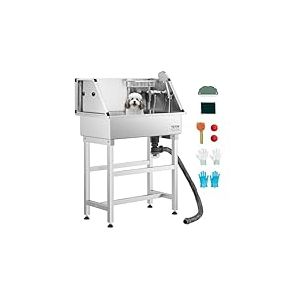 VEVOR Baignoire de Chien Acier Inoxydable, Baignoire de Toilettage pour Animaux de Compagnie 87 cm Station de Lavage Chat, avec Robinet, Pommeau de Douche, Porte-Savon, pour Plusieurs Types d'animaux