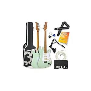 3rd Avenue Stateside Guitare &eacute;lectrique 4/4 Kit ultime avec amplificateur 5 W, c&acirc;ble, support, sac de transport rembourr&eacute;, sangle, m&eacute;diators, le&ccedil;ons gratuites - Vert Liberty