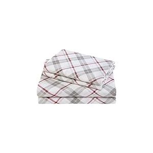 Comfort Spaces Parure de lit 4 pièces en Flanelle de Coton Respirant et Chaud à Poches Profondes avec taie d'oreiller, pour très Grand lit, Gris/Rouge à Carreaux