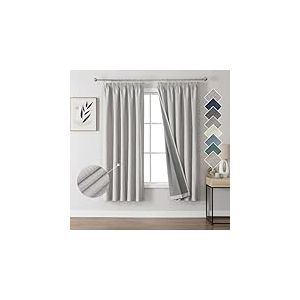 Joydeco 100% Rideau Occultant Thermique en Lin avec Galon Fronceur 132x160 cm 2 Pi&egrave;ces, Rideau Isolant Thermique Anti Froid et Chaleur &agrave; Passe Tringle pour D&eacute;coration de Porte Fen&ecirc;tre