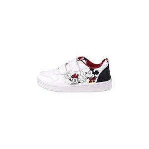 Disney Baskets Couleur Blanche, Noire et Rouge - Taille 27 - Fermeture &agrave; Scratch - Sneakers pour Enfants avec Semelle PVC - Motif Mickey et Minnie - Produit Original Con&ccedil;u en Espagne