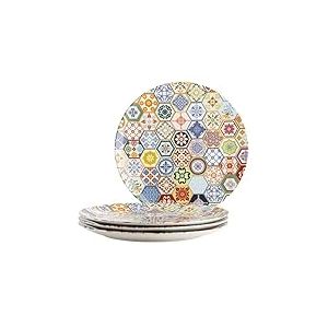 MÄSER Série Amarante, lot de 4 grandes assiettes de présentation rondes avec décor spécial carrelage, idéales également comme assiettes à pizza, assiettes de service et assiettes décoratives, 4