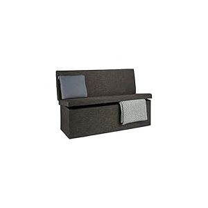 Relaxdays Tabouret de rangement pliant en lin avec dossier appui-dos coffre pouf de stockage ottoman H x l P: 73 x 114 x 38 cm repose-pieds banc de rangement avec couvercle, brun