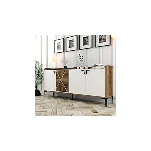 Dmora - Console Deneb, Buffet de Salon, Meuble Bas pour TV, Socle Mural équipé, 180x35 h78 cm, Noyer et Blanc