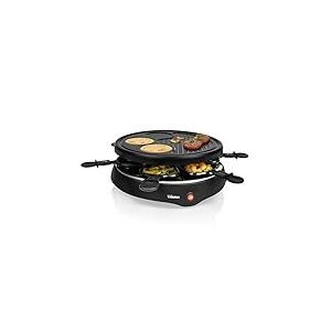 Tristar Appareil à raclette 6 poêlons RA-2998, Plaque Grill et crêpière, Noir,