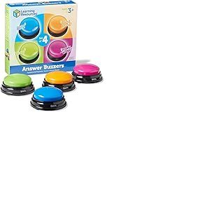 Learning Resources Buzzers (jeu de 4), buzzer pour jeux de questions, ressources maternelle, buzzers de style «game-show», 4 sons préenregistrés, pour des jeux à la maison ou en classe