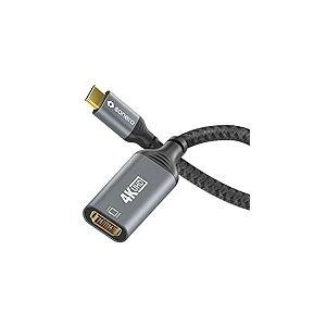 Adaptateur Sonero® 4K USB-C vers HDMI, prise HDMI vers prise USB-C, 4K 60 Hz, 18 Go/s, gaine en coton, gris/noir, 0,10 mètre