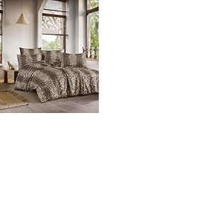 Nuit Des R&ecirc;ves Parure de lit Simple XL (155 x 200 cm), Marron et Beige, 50% coton/50% Polyester, Lavable en Machine, 127 Fils, Fermeture &agrave; Boutons et enveloppe, literie Confortable et &eacute;l&eacute;gante