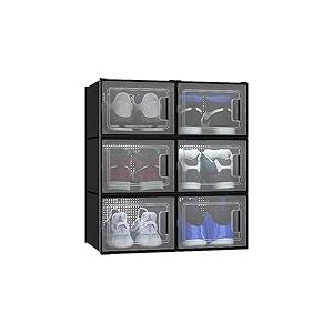 YITAHOME Bo&icirc;te &agrave; chaussures, Lot de 6 boite Rangement Chaussures en Platique Transparente, Empilable et Pliable, pour chaussures jusqu'&agrave; la pointure 46 boite a chaussure Respirante Noire