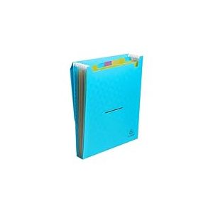 Exacompta - Réf. 55799E - Carton de 5 Trieurs valisette vertical Pop'N Co - couverture et intérieur en PP recyclé - 6 compartiments - livrés avec 2 planches d'étiquettes - dim 25,5x30,5 cm - cyan