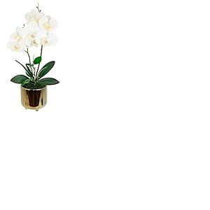 Fleur artificielle, papillon, orchid&eacute;e, 42 cm, avec feuilles et racines a&eacute;riennes, dans un pot en c&eacute;ramique, orchid&eacute;e artificielle, phalaenopsis avec pot, plante artificielle, d&eacute;coration de mariage,