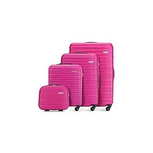 WITTCHEN Valise de Voyage Set de 4 valises Valise à roulettes Bagages à Main Set de valises de Voyage en ABS avec 4 roulettes pivotantes Serrure à Combinaison Poignée télescopique Groove Line Rose
